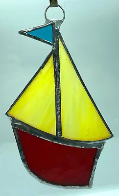 Buy F017 Stained Glass Suncatcher Hanging Sail Boat 13cm Red Yellow • 8.50£
