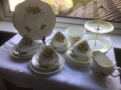 Buy Royal Tara Yellow Rose Afternoon Tea Set For 4 With Mismatched 2 Tier Cake Stand • 35£
