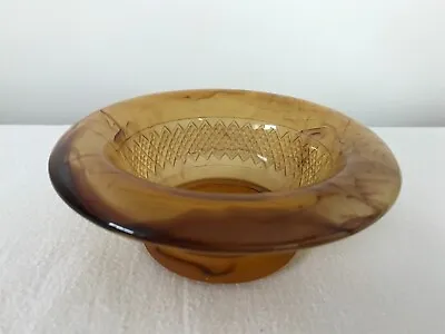 Buy Davidson Pressed Amber Glass Footed Bowl 1930’s - Excellent Condition • 6£