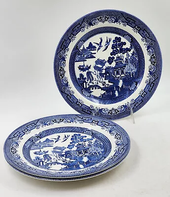 Buy 3 CHURCHILL China (England)  BLUE WILLOW 10 1/2  Dinner Plates • 24.33£