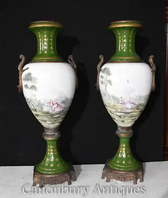 Buy Pair Paris Sevres Porcelain Amphora Urns Vases French Pottery • 2,450£