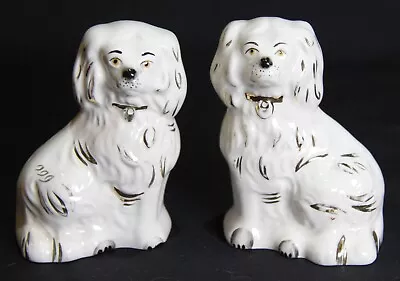 Buy Lovely Pair Of Small Vintage Beswick Wally Dogs In White With Gold Highlights • 9.95£