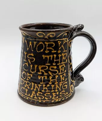 Buy PETER CURRELL BROWN Vintage Slipware Tankard Mug Snake Pottery Drinking Quote • 67.50£