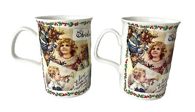 Buy Roy Kirkham  1997 Christmas Time Set Of 2 Bone China Mugs Santa Children Holly • 19£