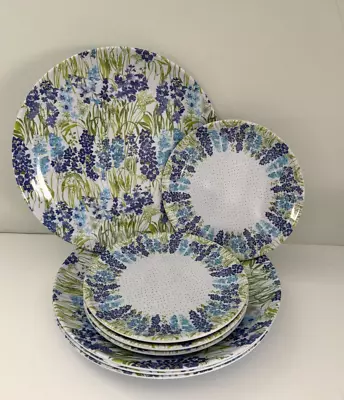 Buy New Laura Ashley Melamine 8 - 4 Dinner 4 Salad Plates Blue Aqua Flowers Garden • 37.59£