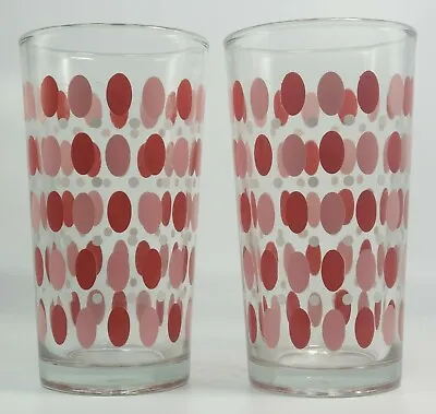 Buy 2 Vtg FG Indonesia Retro Drinking Glasses Tumblers Heavy Bottom Pink Red White • 12.93£