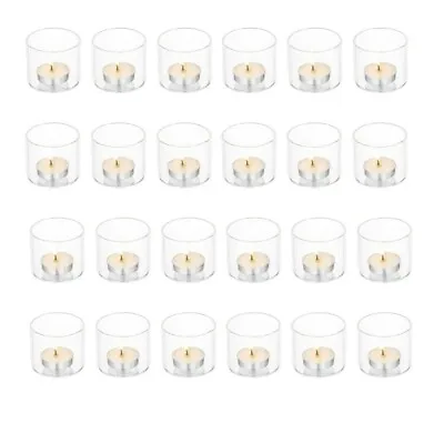 Buy Set Of 12 Circle Tea Light Pillar Candle Holders Modern Clear Glass • 7.38£