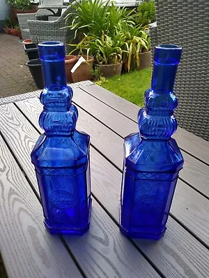 Buy Pair Of Vintage Cobalt Blue Ornate Square Glass Wine , Or Liquor Bottle. 11 3/4  • 35.99£