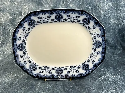 Buy Antique F & Sons Ltd Oxford Burslem Rectangular Blue & White Flow Platter • 22.50£