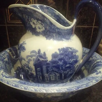 Buy Victoria Ware Ironstone Pitcher 9.5  Washbowl Bowl 12.5  In Flo Blue  • 69.99£