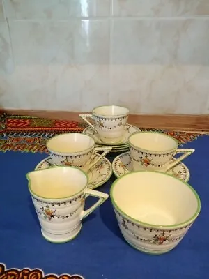 Buy Art Deco T.F & S Ltd Phoenix Ware Green Flower 2 Tea Cups/sa Milk Jug Sugar Bowl • 10£