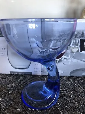 Buy Bormioli Rocco~art Deco Wine Blue Glass Curved Stem 10 Oz Drinking Glass • 6.50£