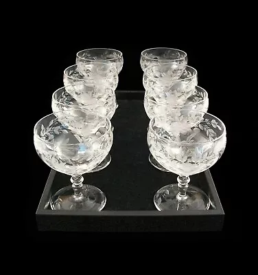 Buy Vintage Set Of Eight Wheel Cut Crystal Champagne Coupes - Circa 1930's • 3,162.43£