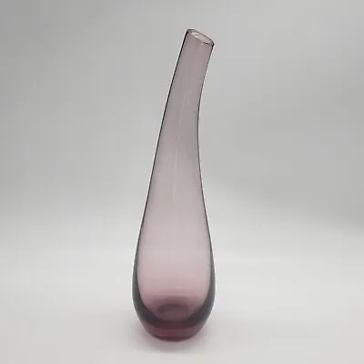 Buy Hand Blown Stretched Curved Neck Art Glass Bud Vase Amethyst Purple Glass 9.5  T • 19.17£