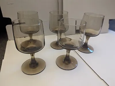 Buy Libbey Tawney Vintage Smoked Glass Wine Glasses X 5 1970s ? Lovely Condition  • 19.99£