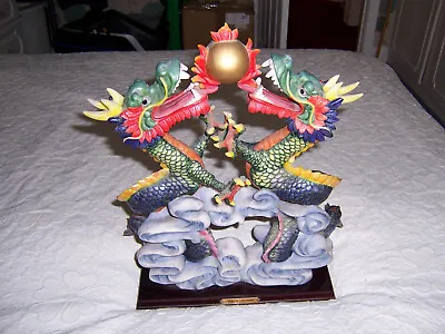 Buy Double Dragon Pottery  Ornament,holding  Globe Length 12  Height 14  Width 5  • 9.99£