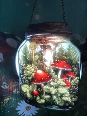 Buy ❤️New Mushroom Garden Jar Acrylic Stained Glass Style Window Hanging Pendent • 8£