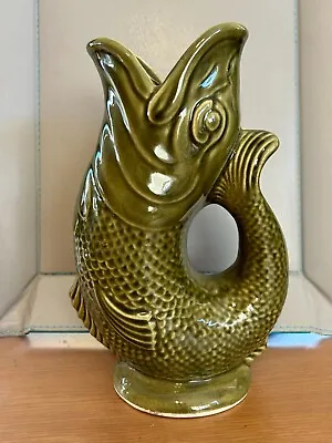 Buy Vintage Dartmouth Light Olive Green Fish Glug Jug, 23 Cms Gurgle Vase VGC • 19.95£