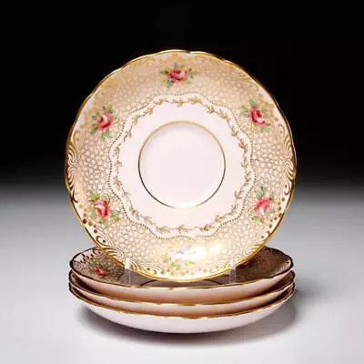 Buy Tuscan Fine English Bone China Pink Gold Lace Floral Chintz Saucers 4pc Lot • 66.38£