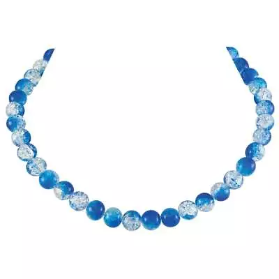 Buy Carnival Blue Czech Glass Crackle Bead Silver Tone Necklace • 15£