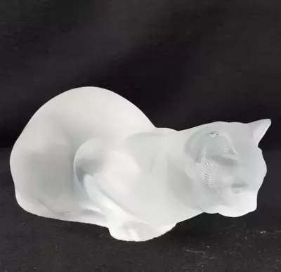 Buy Lalique France 9  Frosted Crystal Laying Crouching Cat Chat Couche Signed VTG • 260.49£