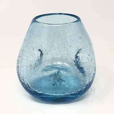Buy Blenko Crackle Glass Vase Ice Blue Turquoise Small Dimple Indented 3 1/2  • 23.07£