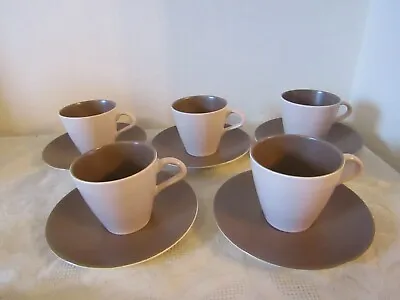 Buy Poole Pottery Twintone Mushroom & Sepia Tea Set 5 Cups & Saucers • 19.99£