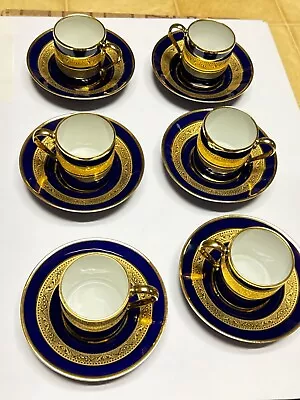 Buy 6 Legle Porcelaine D'Art Limoges France Demitasse Cups Saucers Cobalt Blue Gold • 142.90£