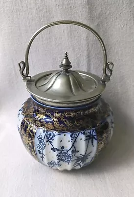 Buy Antique Royal Doulton Burslem Blue Asian Style Biscuit Barrel/ Cracker Jar • 71.15£