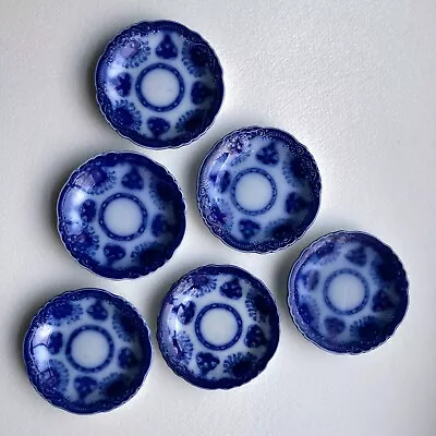 Buy Set Six Tiny Victorian China Plates Cobalt Flow Blue And White PG Antique • 37£