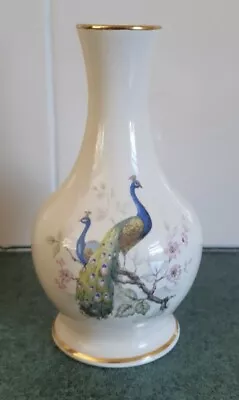 Buy Vintage Royal Worcester Palissy Vase Depicting Peacocks Cream With Gold Rim • 7.99£