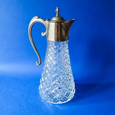 Buy Vintage CUT GLASS DECANTER CLARET JUG - Ornate Crystal Silver Plated Handle Lid • 25£