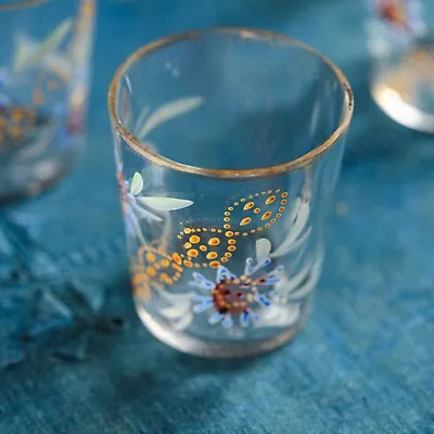 Buy 6- Vintage Bohemian Cordial Glasses Gold Hand Painted Floral, 2 Oz • 11.68£