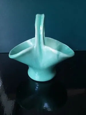 Buy Dee Cee1950's Pottery Posy Basket Vase In Turquoise Glaze. 12 Cm High. • 6.99£