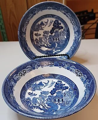 Buy Johnson Brothers England Blue Willow Blue & White 2 Cereal Bowls • 18.93£