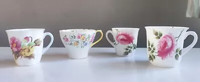 Buy Collection Of 4 Vintage  Floral Shelley Bone China Tea Cups - Rambler Rose Etc • 14.99£