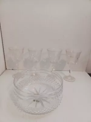 Buy Galway Irish Crystal Vintage Bowl And 4 Wine Glasses • 58£
