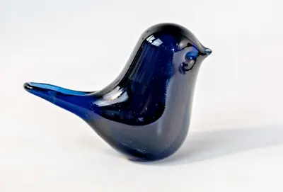 Buy Vintage Wedgwood Dark Blue Glass Bird Ornament Paperweight,Signed. VGC. • 9.99£
