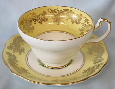 Buy Foley China Exotic Bird In Center Gold Scrolls Yellow Cup & Saucer • 24.87£