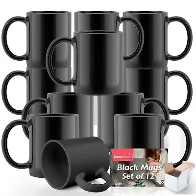Buy 12-48pk Plain BLACK Mugs 11oz Large Coffee Tea Set Of Blank Bulk Cups + Boxes • 44.99£