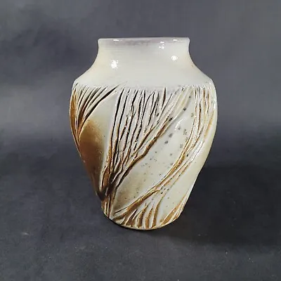 Buy Vintage Wood Fired Art Pottery Vase Sculpted Embossed Texture 7.5  Tall • 57.64£
