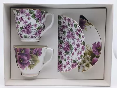 Buy Grace's Teaware Violets Pansies Purple Tea Cup & Saucer Set Of 2 Gift Set NEW • 28.11£