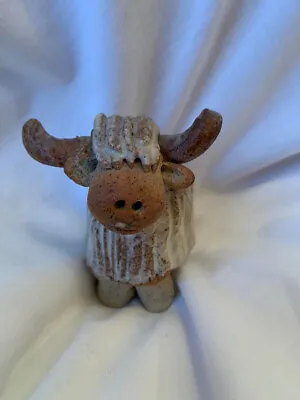 Buy Studio Art Rustic Pottery Long Horn Small 3 Inch White And Brown Cow • 14.99£