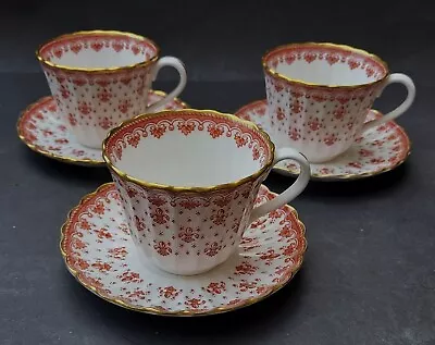 Buy Three Bone China Spode Fleur De Lys Red Cups And Saucers • 25£
