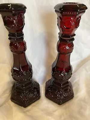 Buy Vtg Cape Cod Amber Avon Candle Sticks Red Deco Style Set Of 2 Glass MCM Classic • 33.01£