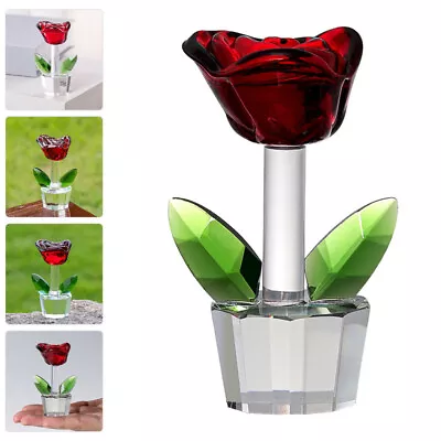 Buy  Crystal Ornament Valentine's Day Gift Red Rose Flower Statue Romantic • 10.49£