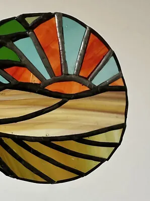 Buy Vintage Stained Glass Round Mini Window Sun Catcher Panel Leaded Circular 12cm • 30£