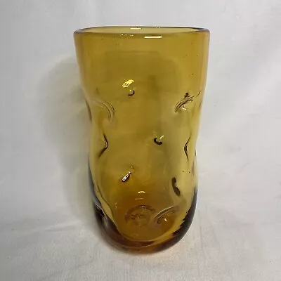 Buy Blenko Yellow 6  Tumbler Pinch Dimple Drinking Glass 16 Oz MCM Vintage • 17.86£