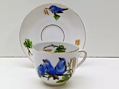 Buy Art Deco Victoria China Czechoslovakia Tea/Coffee Cup & Saucer Blue Birds Scene • 19.95£