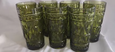 Buy  Vintage Indania Avocado Green Tumbler Glasses Colony Park Lane Set Of 7 • 34.15£